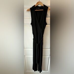 Nina Leonard Black Collared Wrap Jumpsuit